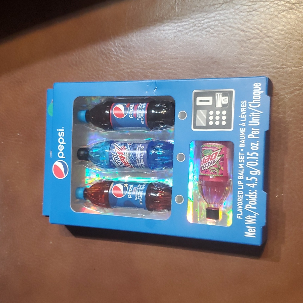 Pepsi & Mountain Dew Flavored Lip Balm 4 Bottles In All New NIP Soda Watermelon